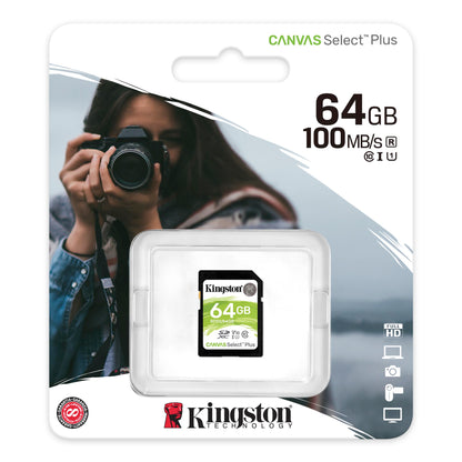 SDXC-geheugenkaart Kingston Canvas Select Plus 100R, 64Gb, Klasse 10 / UHS-1 U1 SDS2/64GB 