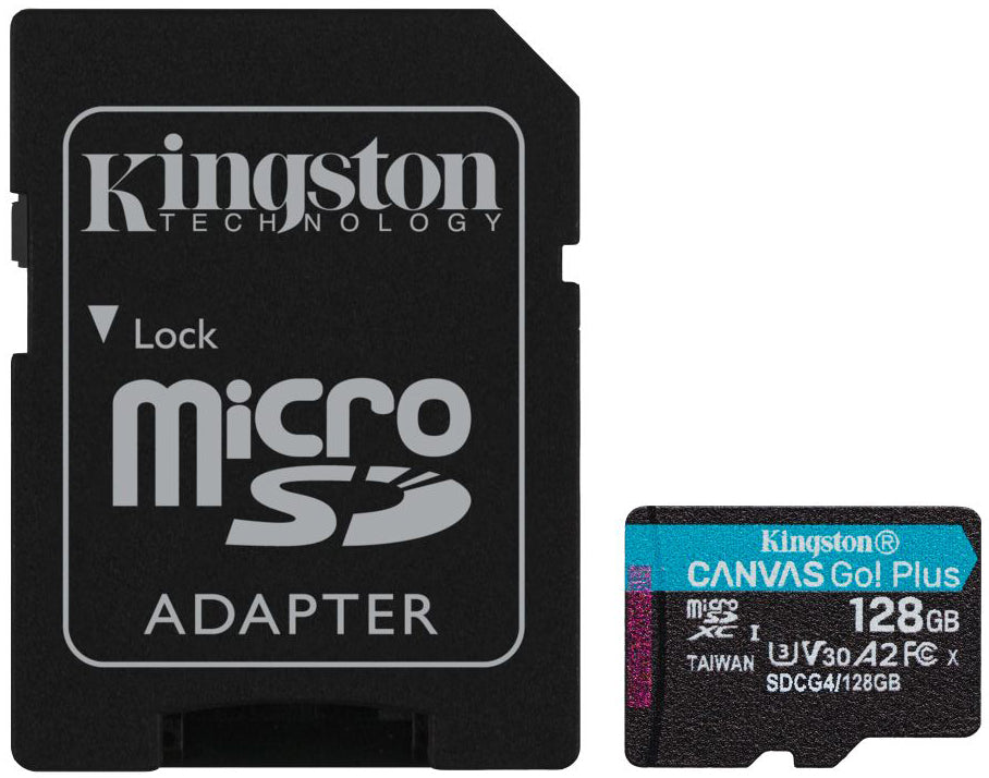 Kingston Canvas Go Plus Android A2 microSDXC Speicherkarte, 128Gb, Klasse 10 / UHS-1 U3, mit Adapter SDCG4/128GB