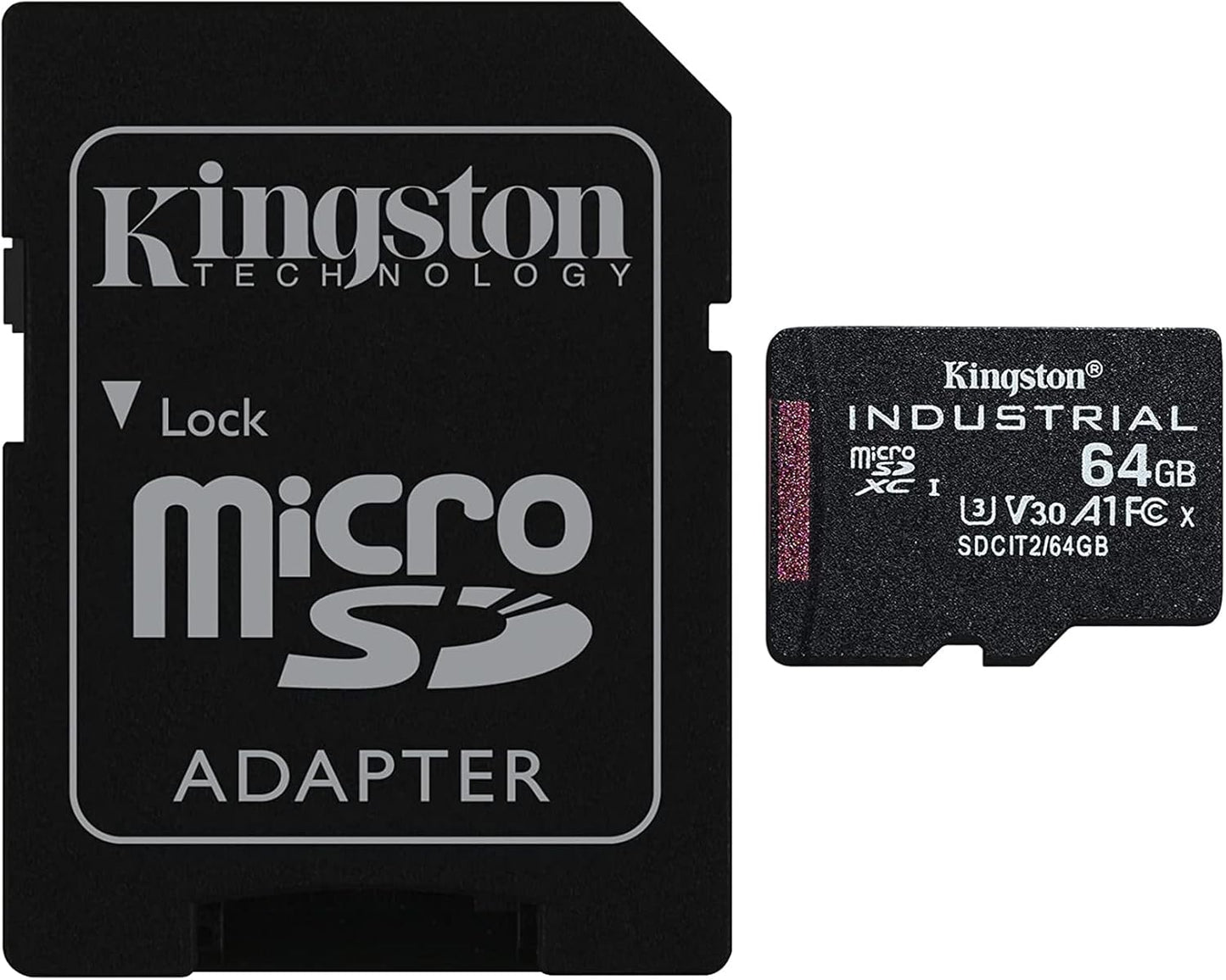 Carte mémoire microSDXC Kingston Industrial, 64Go, Classe 10 / UHS-1 U3, avec adaptateur SDCIT2/64GB