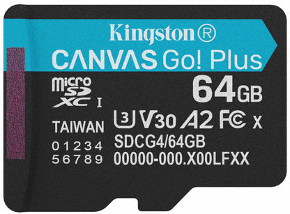 Kingston Canvas Go Plus Android A2 microSDXC Geheugenkaart, 64Gb, Klasse 10 / UHS-1 U3 SDCG4/64GBSP
