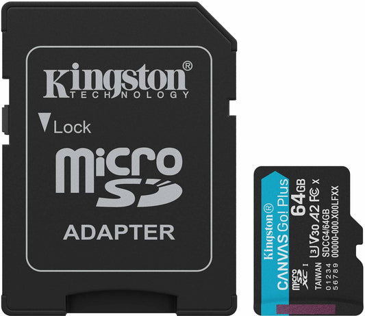 Kingston Canvas Go Plus Android A2 microSDXC Geheugenkaart, 64Gb, Klasse 10 / UHS-1 U3, Met Adapter SDCG4/64GB