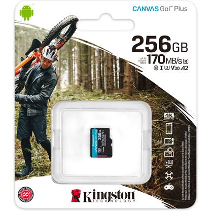 Geheugenkaart microSDXC Kingston Canvas Go Plus, 256Gb, Klasse 10 / UHS-1 U3 SDCG3/256GBSP 