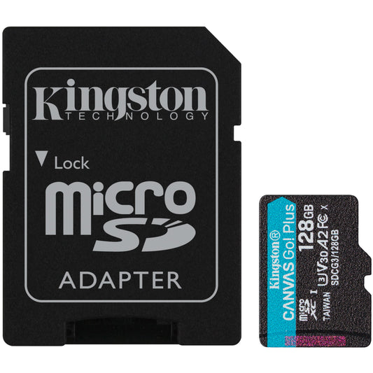 Carte mémoire microSDXC Kingston Canvas Go Plus, 128 Go, Classe 10 / UHS-1 U3, avec adaptateur SDCG3/128 Go 