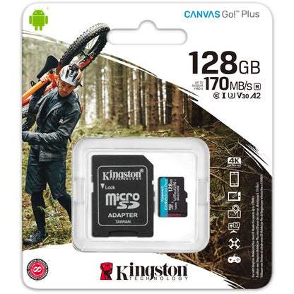 Geheugenkaart microSDXC Kingston Canvas Go Plus, 128Gb, Klasse 10 / UHS-1 U3, Met Adapter SDCG3/128GB 