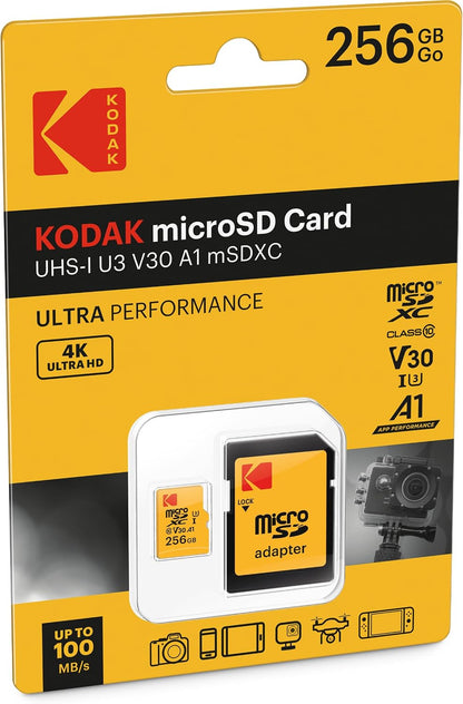 Kodak microSDXC Speicherkarte, 256GB, Klasse 10 / UHS-1 U3, mit Adapter EKMSDM256GXC10HPRK