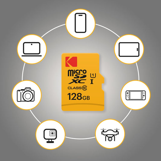 Speicherkarte microSDXC Kodak Premium Performance, 128Gb, Klasse 10 / UHS-1 U1, mit Adapter EKMSDM128GXC10K