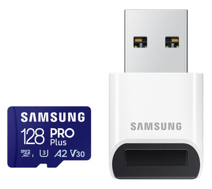 Samsung PRO Plus microSDXC Geheugenkaart, 128Gb, Klasse 10 / UHS-1 U3, met Kaartlezer MB-MD128SB/WW