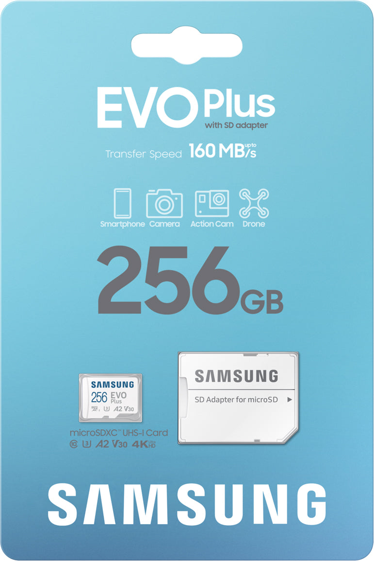 Geheugenkaart microSDXC Samsung Evo Plus, 256Gb, Klasse 10 / UHS-1 U3, met Adapter MB-MC256SA/EU MB-MC256SA/EU 