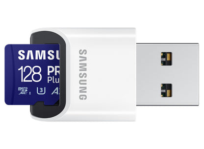 Samsung PRO Plus microSDXC Geheugenkaart, 128Gb, Klasse 10 / UHS-1 U3, met Kaartlezer MB-MD128SB/WW