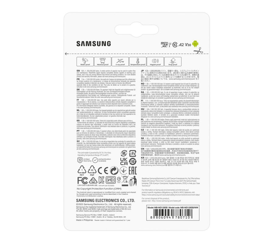 Samsung PRO Plus microSDXC Geheugenkaart, 128Gb, Klasse 10 / UHS-1 U3, met Kaartlezer MB-MD128SB/WW