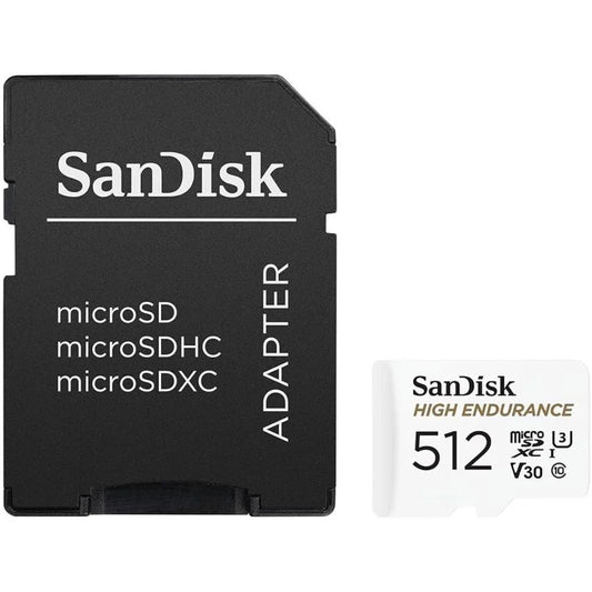 Carte mémoire microSDXC SanDisk High Endurance, 512Go, Classe 10 / UHS-1 U3, Avec Adaptateur SDSQQNR-512G-GN6IA