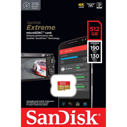 Carte mémoire microSDXC SanDisk Extreme, 512Gb, Classe 10 / UHS-1 U3 SDSQXAV-512G-GN6MN