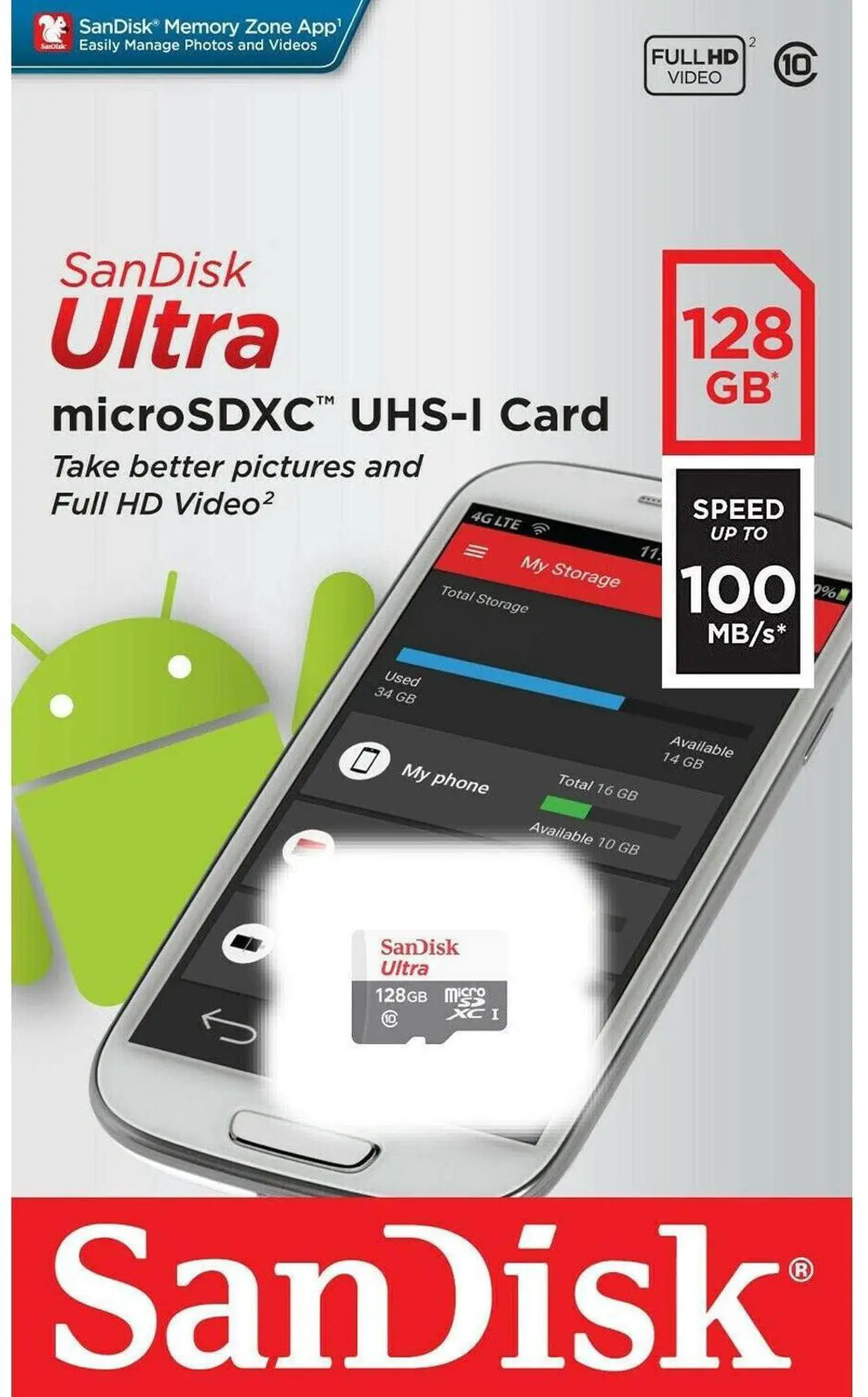 SanDisk Ultra microSDXC Geheugenkaart, 128Gb, Klasse 10 SDSQUNR-128G-GN3MN