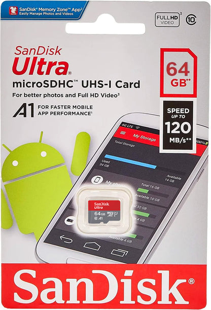 SanDisk Ultra Android A1 microSDXC Speicherkarte, 64Gb, Klasse 10 / UHS-1 U1 SDSQUAB-064G-GN6MN