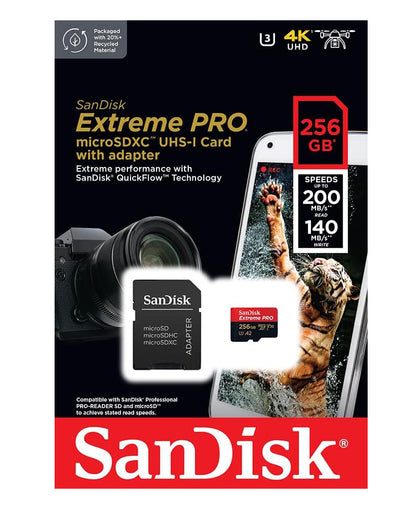 Speicherkarte microSDXC SanDisk Extreme Pro, 256Gb, Klasse 10 / UHS-1 U3, mit Adapter SDSQXCD-256G-GN6MA