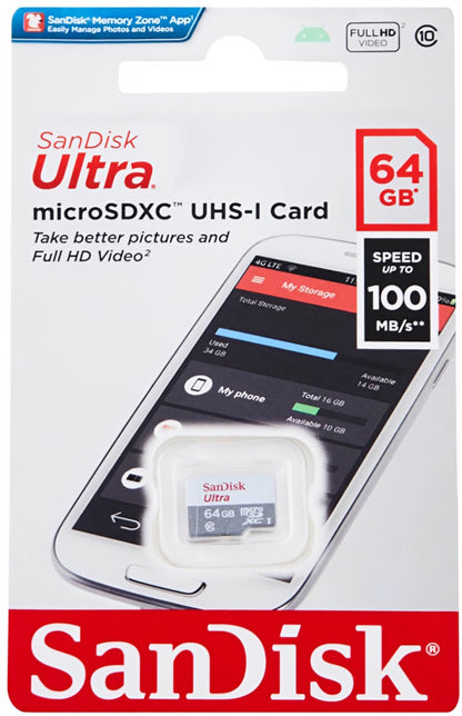 Geheugenkaart microSDXC SanDisk Ultra, 64Gb, Klasse 10 SDSQUNR-064G-GN3MN