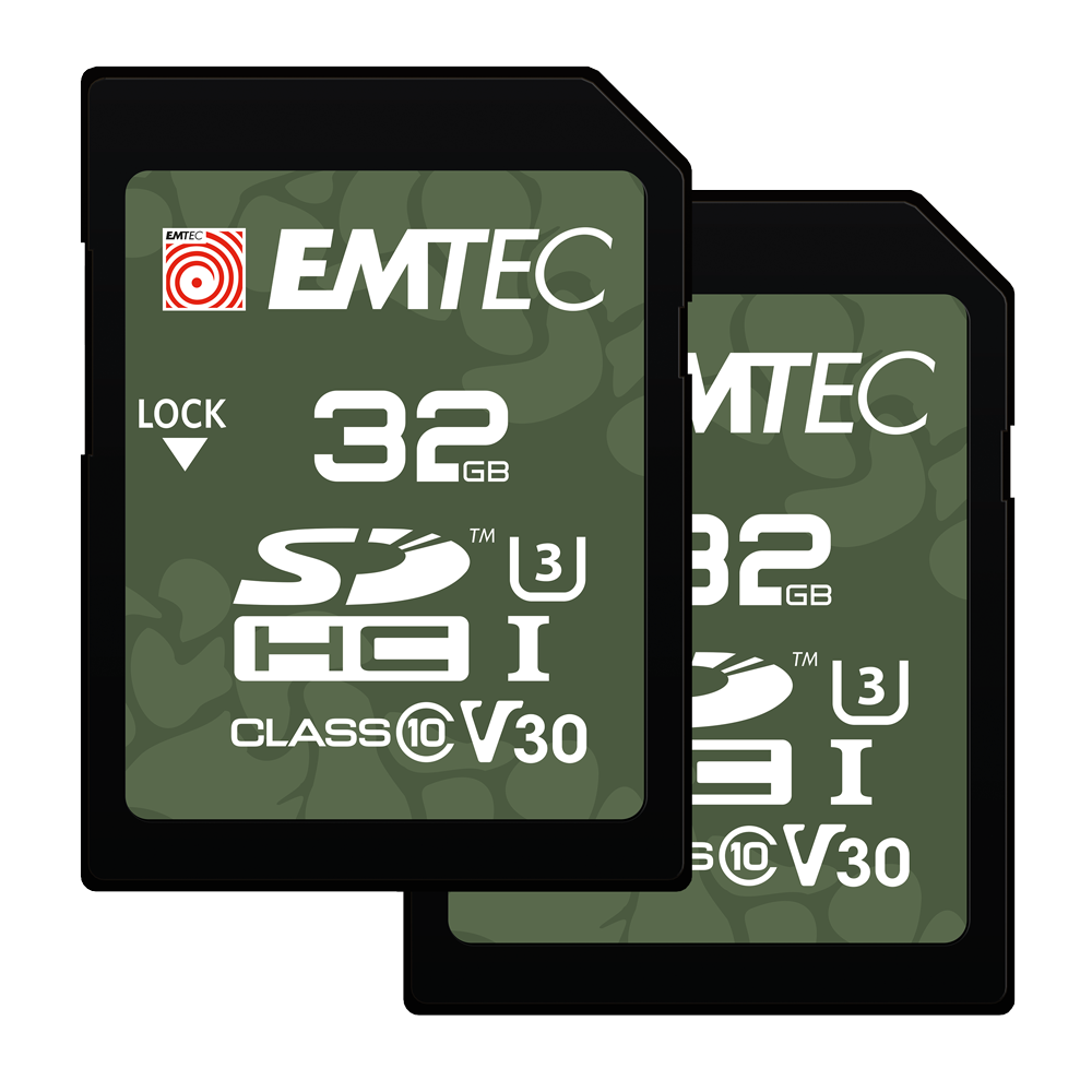 Carte mémoire SDHC Emtec Rugged Outdoor, 32Gb, Classe 10 / UHS-1 U3, Lot de 2 pièces ECMSD32GHC10ORP2