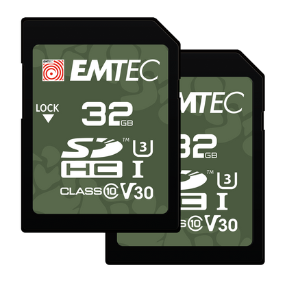 Carte mémoire SDHC Emtec Rugged Outdoor, 32Gb, Classe 10 / UHS-1 U3, Lot de 2 pièces ECMSD32GHC10ORP2