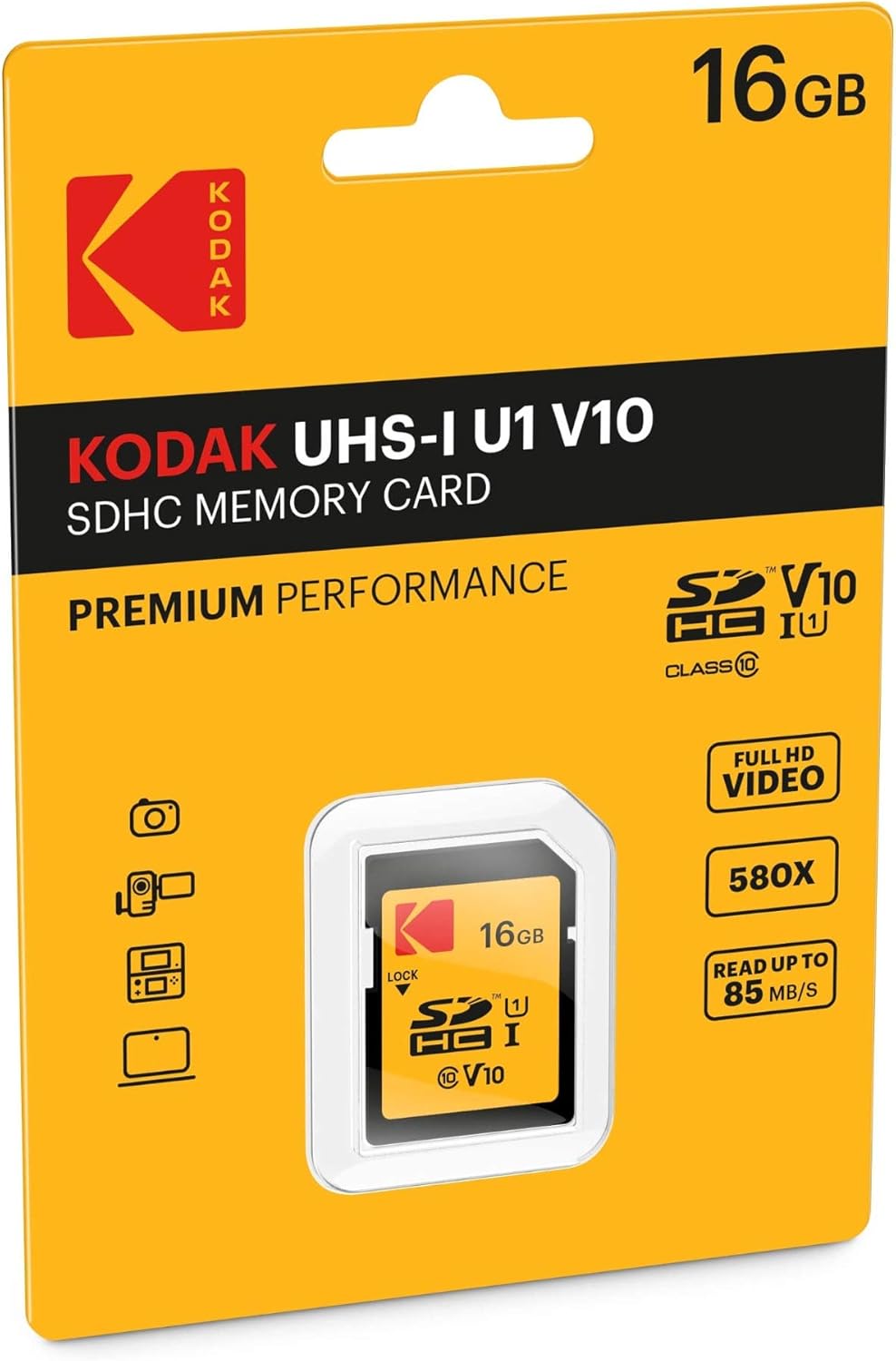 SDHC Geheugenkaart Kodak Premium Performance, 16Gb, Klasse 10 / UHS-1 U1 EKMSD16GHC10K