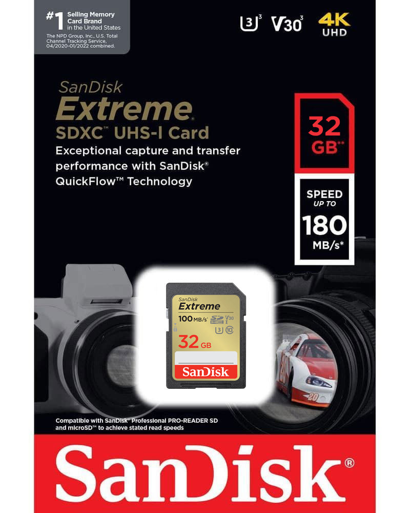 SanDisk Extreme SDHC-geheugenkaart, 32Gb, Klasse 10 / UHS-1 U3 SDSDXVT-032G-GNCIN