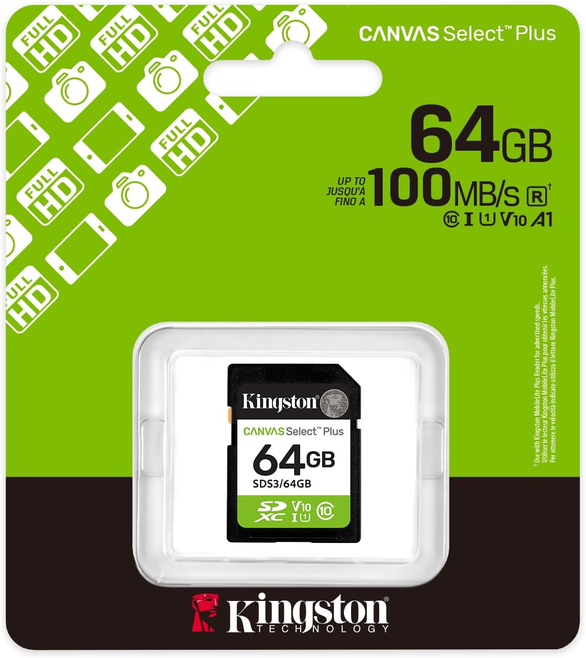 SDXC-Speicherkarte Kingston Canvas Select Plus, 64Gb, Klasse 10 / UHS-1 U1 SDS3/64GB