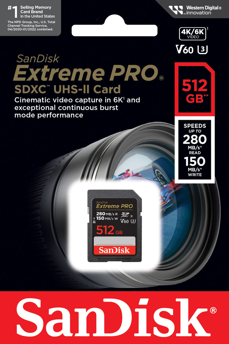 Carte Mémoire SDXC SanDisk Extreme Pro, 512Gb, Classe 10 / UHS-2 U3 SDSDXEP-512G-GN4IN