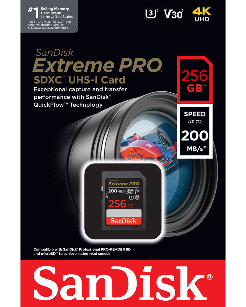 SDXC Geheugenkaart SanDisk Extreme Pro, 256Gb, Klasse 10 / UHS-1 U3 SDSDXXD-256G-GN4IN