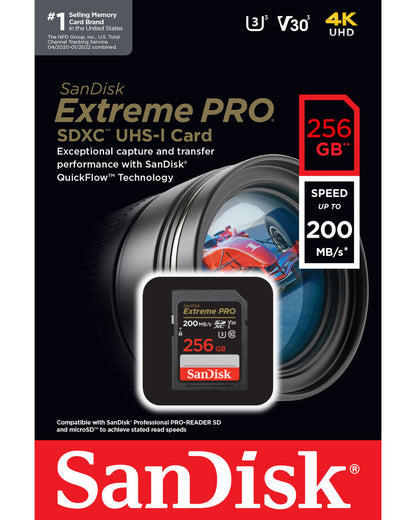 SDXC Geheugenkaart SanDisk Extreme Pro, 256Gb, Klasse 10 / UHS-1 U3 SDSDXXD-256G-GN4IN