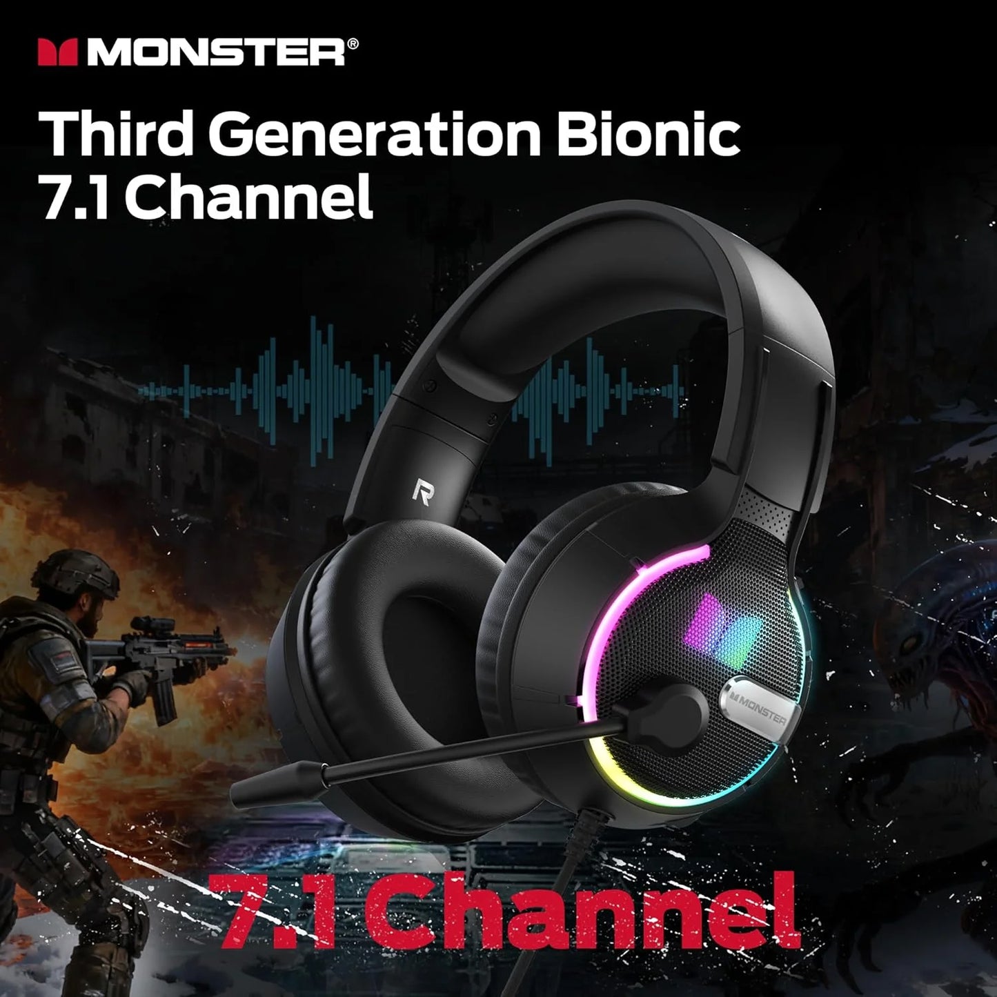 Gaming Headset 3.5mm Monster Mission 320, RGB, 1,9m, Zwart