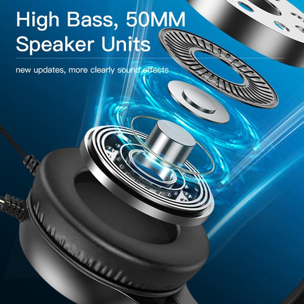 Gaming Headphones 3.5mm Yesido EK02, RGB, 2.2m, Black