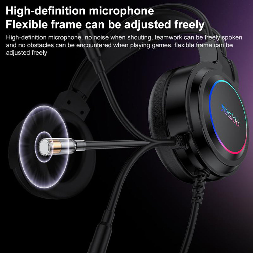 Gaming-Headset USB Yesido EK05, RGB, 1,2m, Schwarz