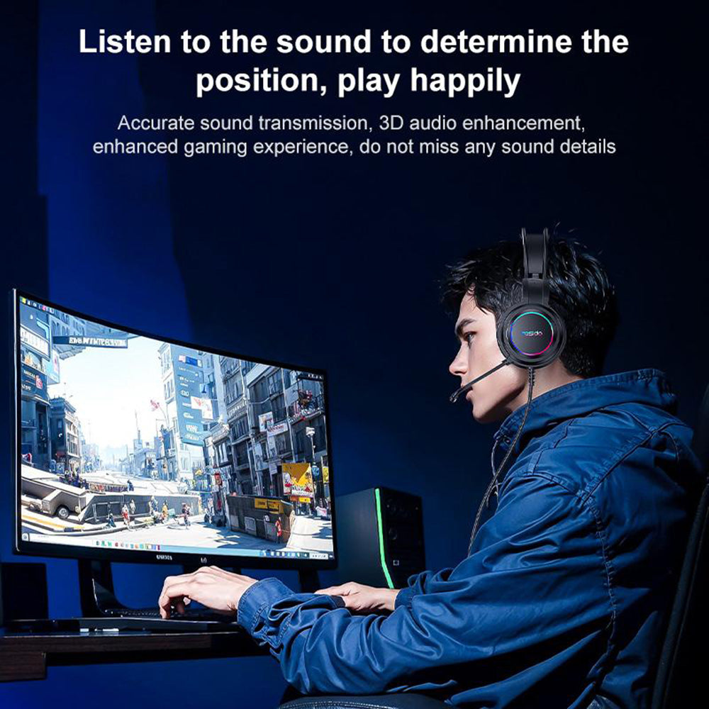 Gaming-Headset USB Yesido EK05, RGB, 1,2m, Schwarz