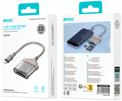 Lightning-kaartlezer BWOO BZ63, SD - microSD, grijs
