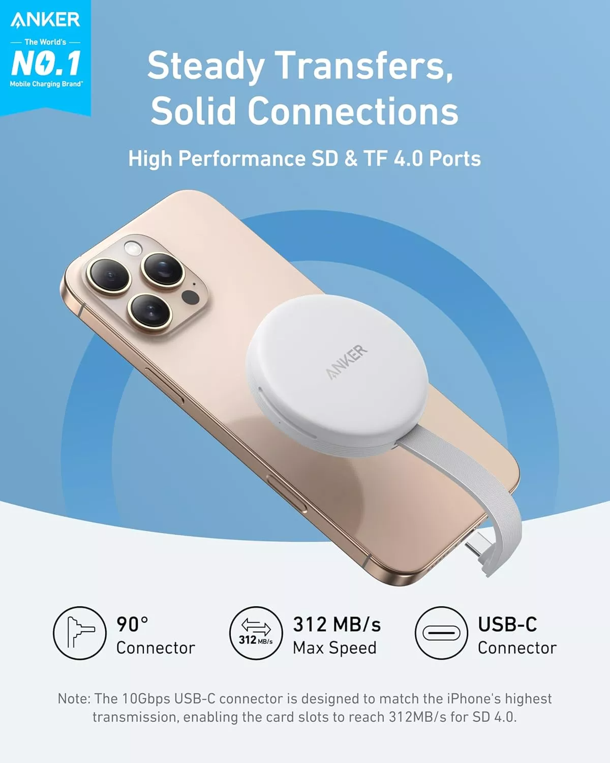 USB-C Kaartlezer Anker MagGo voor Apple iPhone USB-C, SD - microSD, Wit A83D1G21