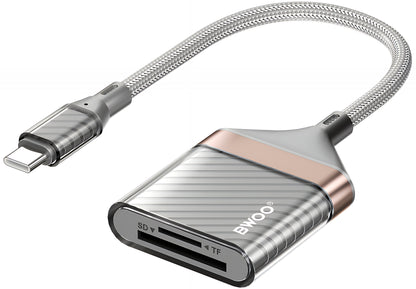 Lecteur de carte USB-C BWOO BZ64, SD - microSD, Gris