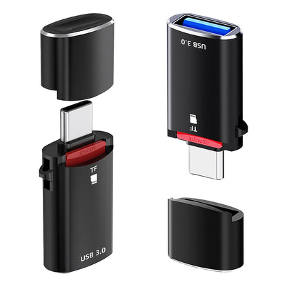 Kaartlezer USB-C Techsuit AluVoltX, USB-A (OTG) - microSD, Zwart