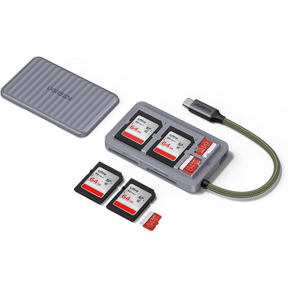 UGREEN 55886 USB-C Kaartlezer met Organizer, 2 x SD - microSD, Grijs