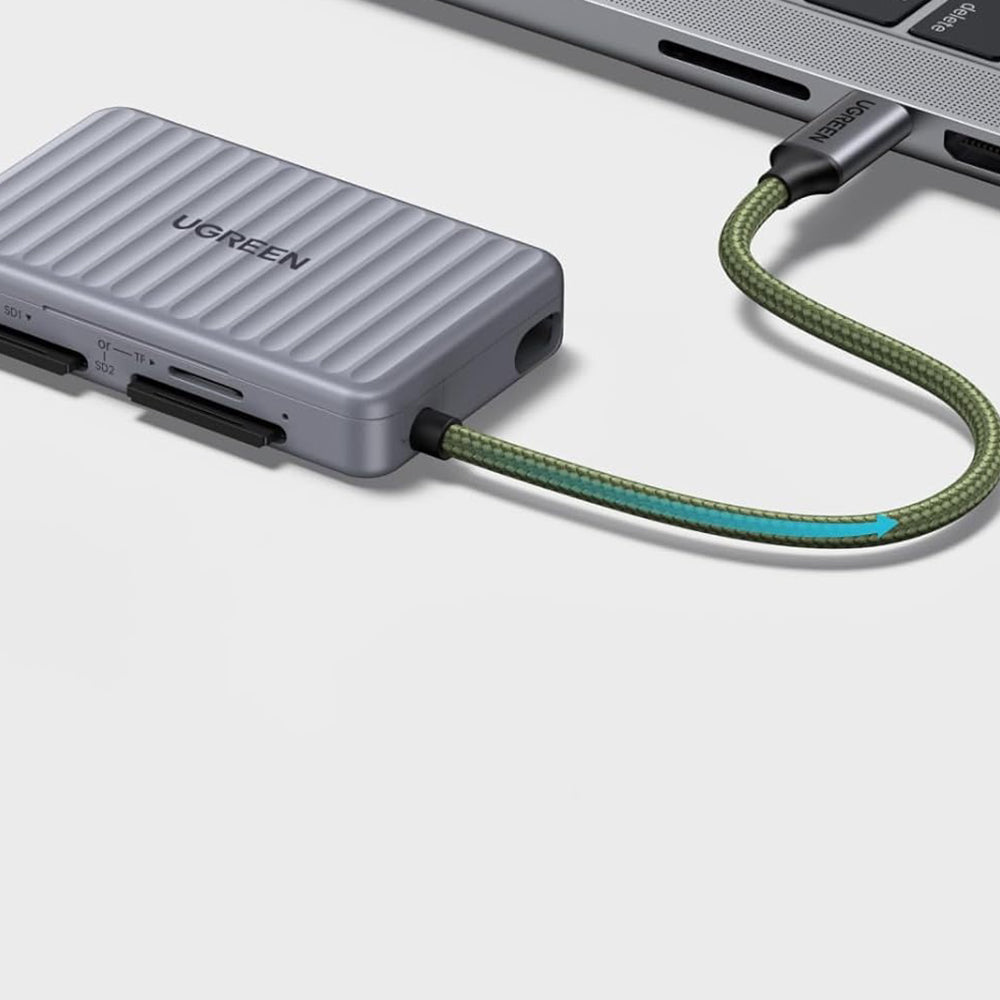 UGREEN 55886 USB-C Kaartlezer met Organizer, 2 x SD - microSD, Grijs