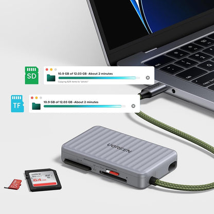 UGREEN 55886 USB-C Kaartlezer met Organizer, 2 x SD - microSD, Grijs