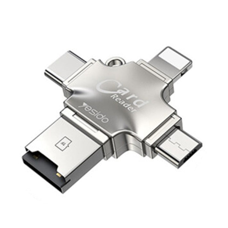 Kaartlezer USB / USB-C / Lightning / microUSB Yesido GS13, microSD, Zilver