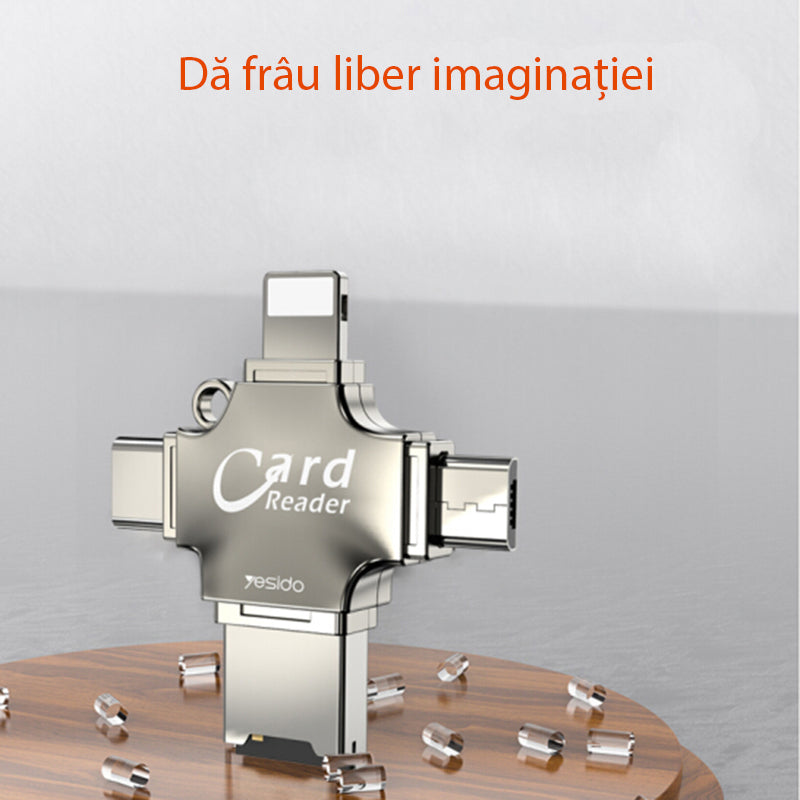 Kaartlezer USB / USB-C / Lightning / microUSB Yesido GS13, microSD, Zilver