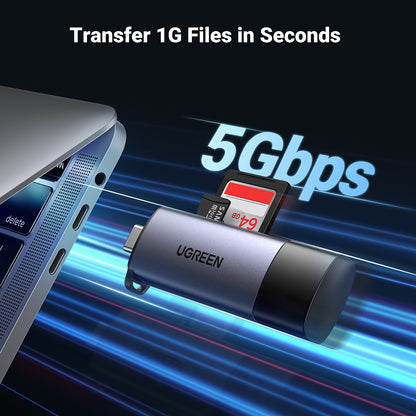 USB / USB-C Kaartlezer UGREEN CM185, SD - microSD, Gri