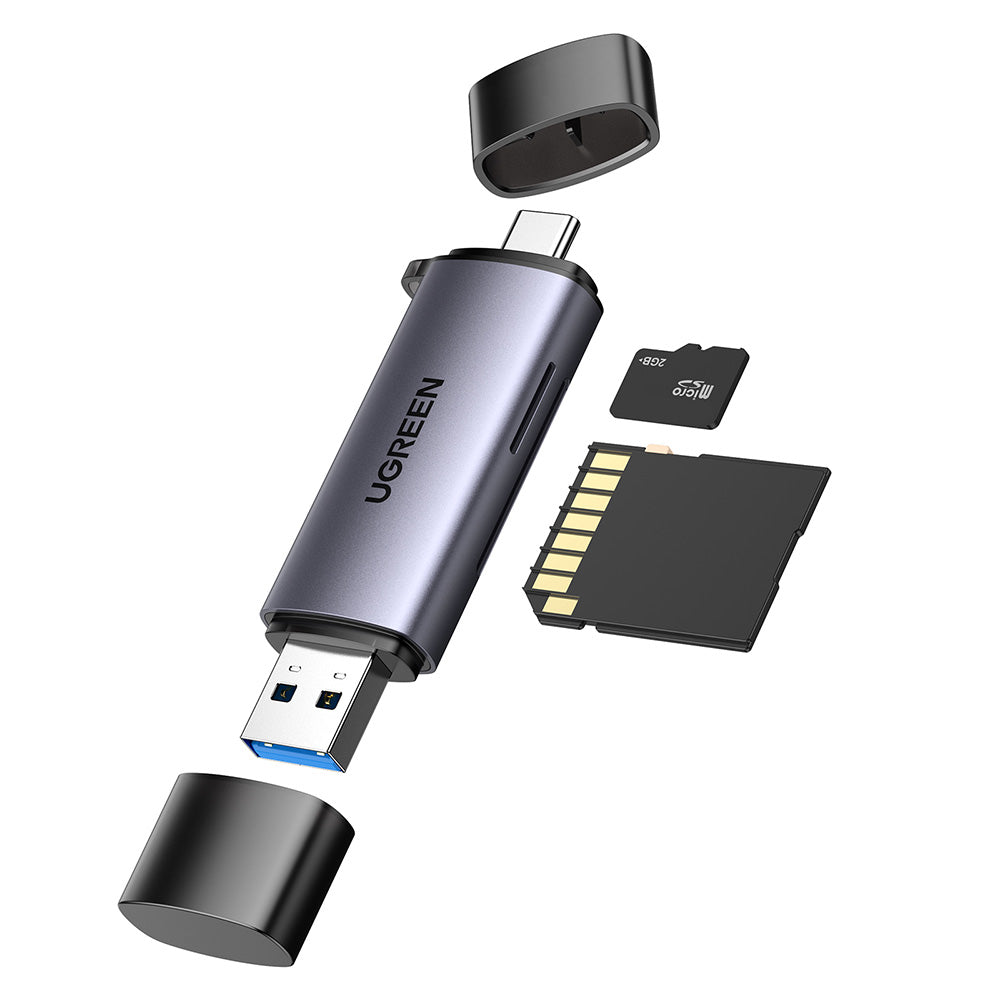 USB / USB-C Kaartlezer UGREEN CM185, SD - microSD, Gri