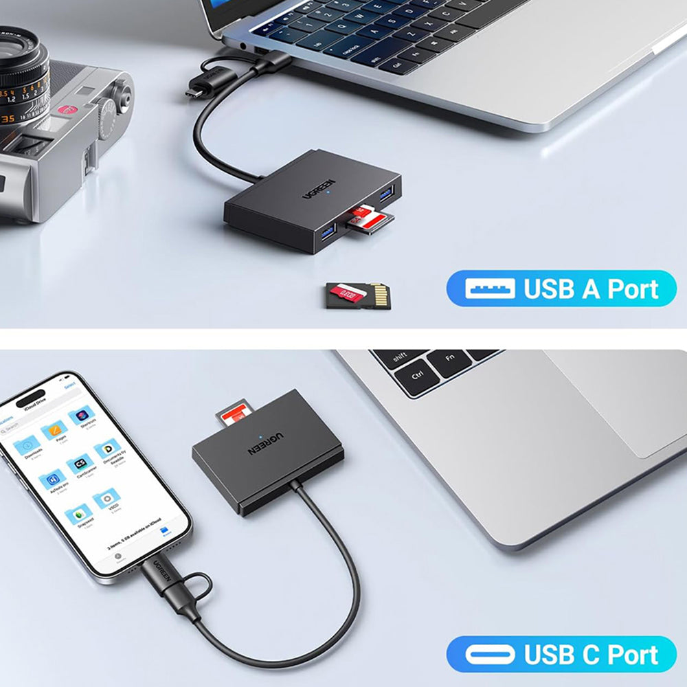 Kaartlezer USB / USB-C UGREEN CM812 (45167), SD - microSD - 2 x USB-A, Zwart