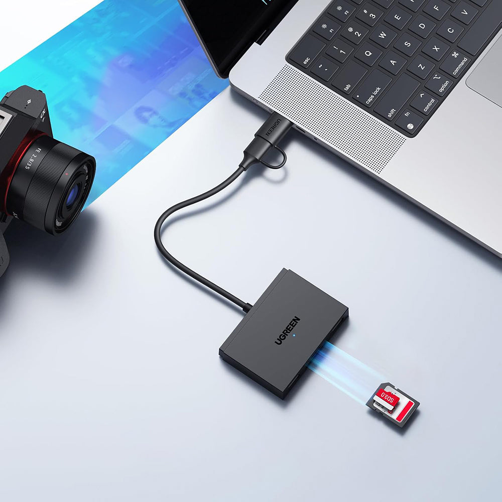 Kaartlezer USB / USB-C UGREEN CM812 (45167), SD - microSD - 2 x USB-A, Zwart