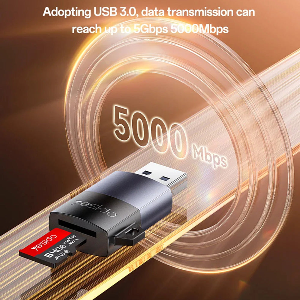 Lecteur de carte USB 3.0 Yesido GS36, microSD, Noir