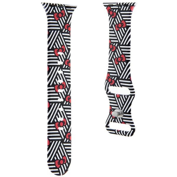 Bracelet Hello Kitty Silicone Bows & Stripes pour Apple Watch 42mm / 41mm / 40mm / 38mm Series, Noir