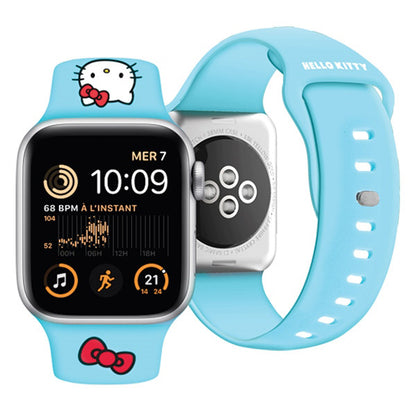 Bracelet Hello Kitty Silicone Kitty Head pour Apple Watch 42mm / 41mm / 40mm / 38mm Series, Bleu