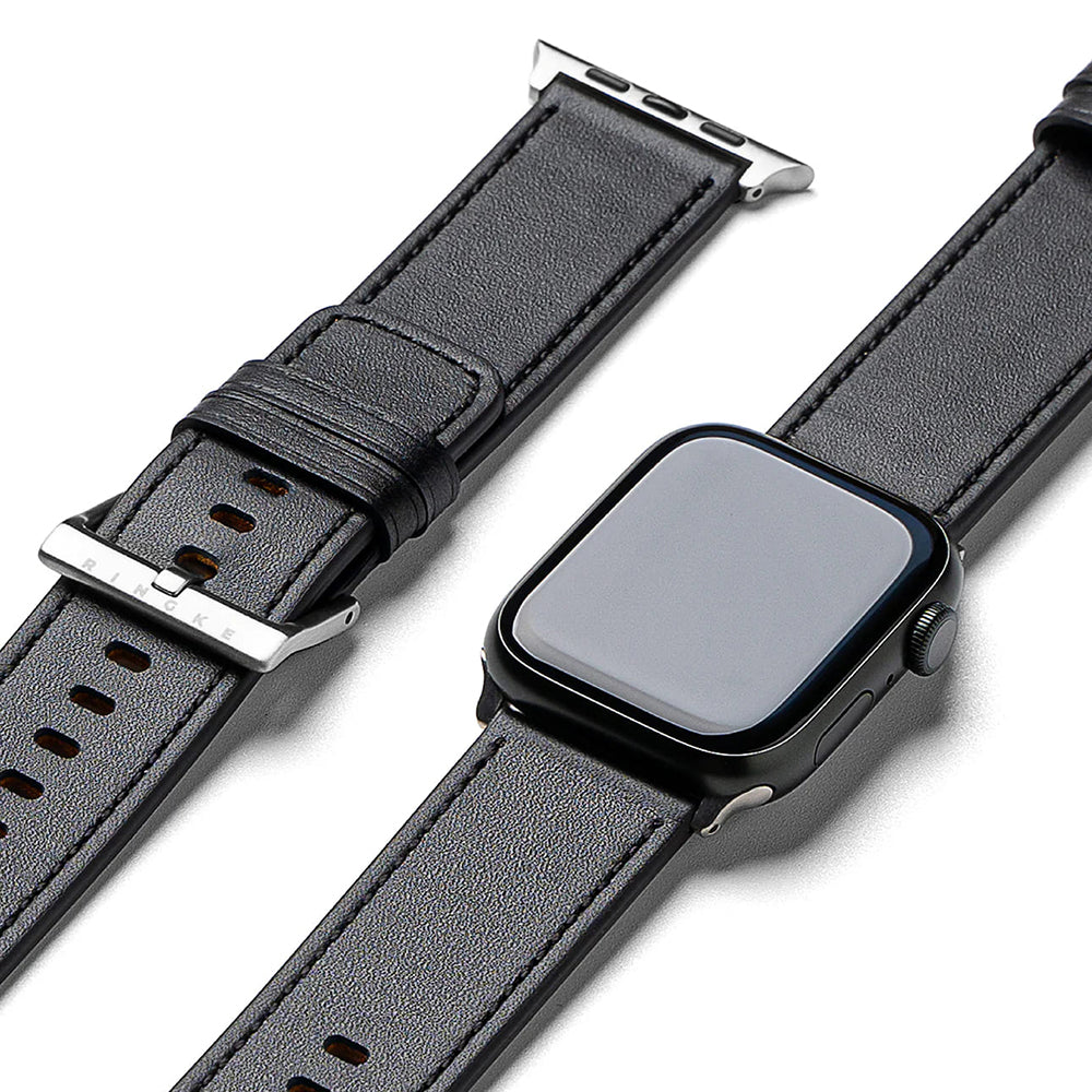 Ringke Leather One Armband für Apple Watch 49mm / 46mm / 45mm / 44mm / 42mm Serie, Schwarz