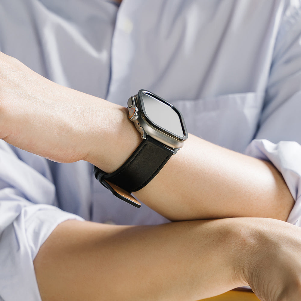 Ringke Leather One Armband für Apple Watch 49mm / 46mm / 45mm / 44mm / 42mm Serie, Schwarz